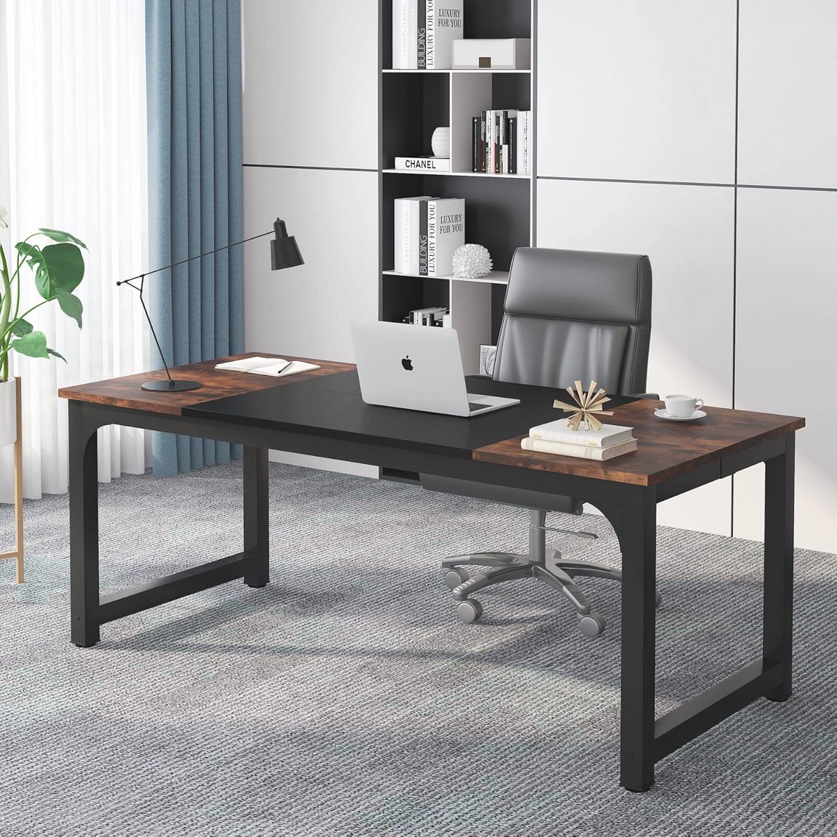 Groot Bureau voor Thuis en Kantoor - Ruim Werktafel in Zwart en Bruin (180 x 80 x 75 cm)