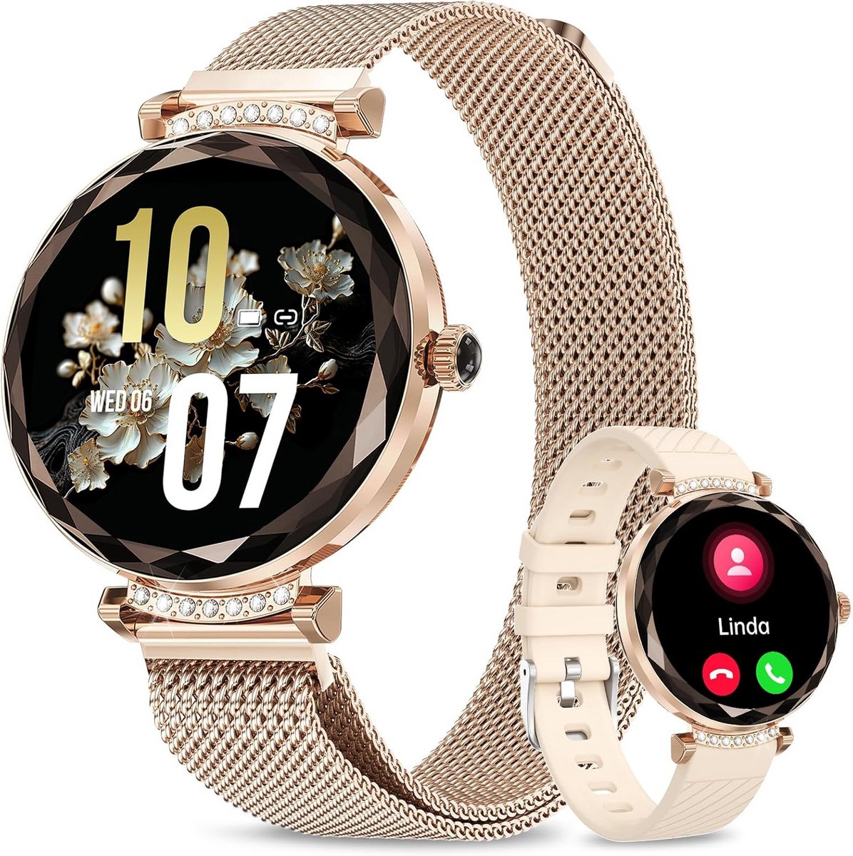 Dames Smartwatch met Bellen, 1.19" AMOLED Touchscreen, 110+ Sportmodi, SpO2 & Slaapmonitoring
