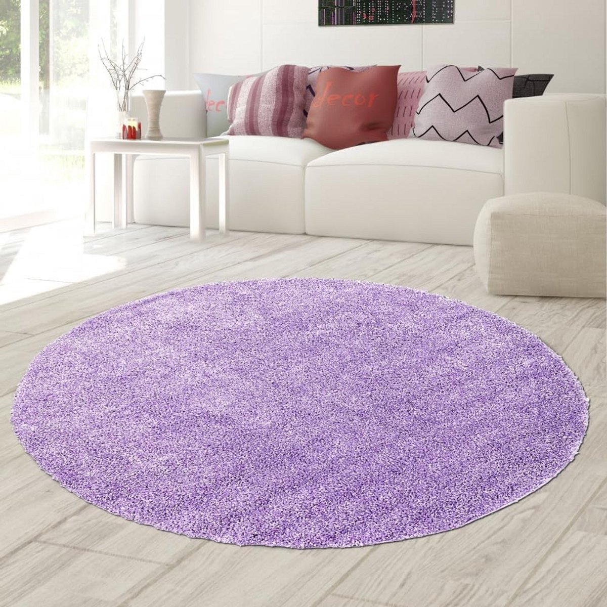 Rond Hoogpolig Shaggy Tapijt Lila - Geschikt voor Vloerverwarming - 120 cm