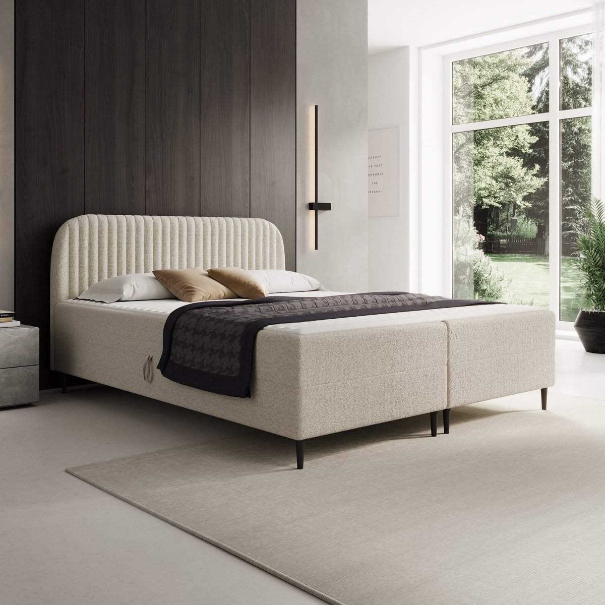 Meubella - Bosque - Boxspring met opbergruimte - Teddystof beige - 160x200 cm