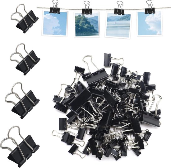 1pc Bulldog Foldback Clips 51 41 32 25 19mm M&eacute;tal Binder Grip Clips Accessoires De Bureau Clips Noir, 19mm, Chine