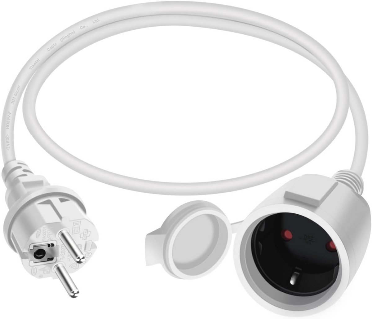 Korte Witte Schuko Uitbreidingskabel 16A/250V - IP44 voor Binnen en Buiten