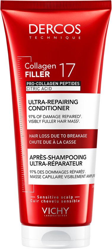 Vichy Dercos Collagen 17 Filler Conditioner | Beschadigd en Breekbaar Haar Pro-Collageen Peptiden Citroenzuur 200