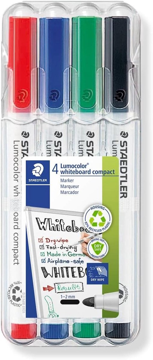 Droog en Nasskraan Whiteboard Markers Set van 4 Kleuren - Universeel Punt 1-2 mm