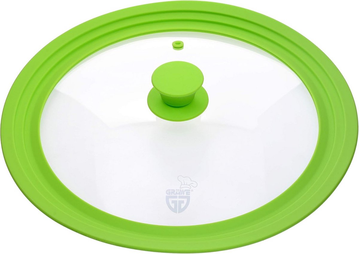 Universeel glazen deksel met siliconen rand en stoomafgifte 28-32 cm