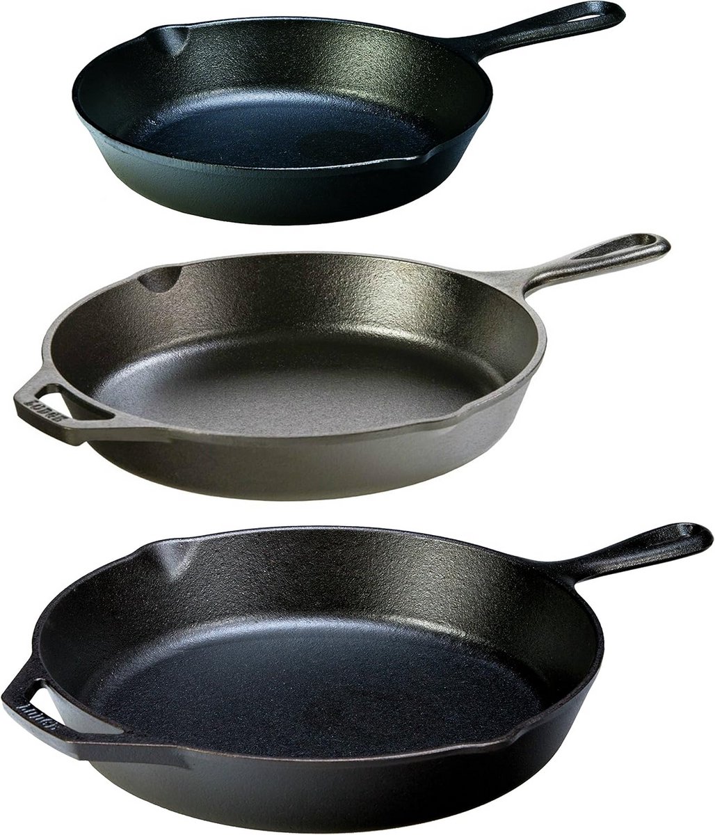 Set van 3 Gietijzeren Koekenpannen - Diverse Maten