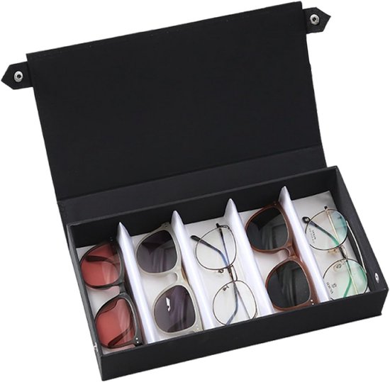 XTDMJ Zonnebrillenorganizer, opbergdoos met 5 sleuven voor meerdere zonnebrillen, reiskoffer voor brillen en kleine voorwerpen