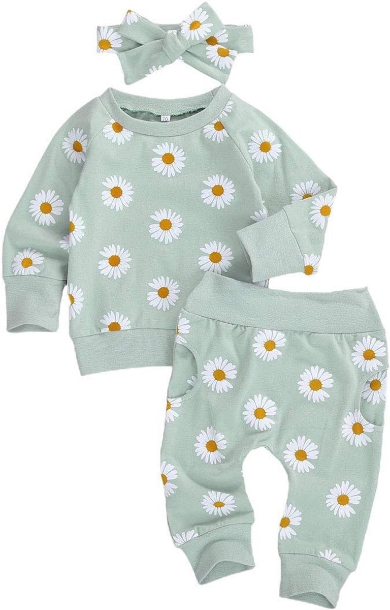Babymeisjes Kledingset: Sweatshirt, Broek en Hoofdband met Bloemenprint