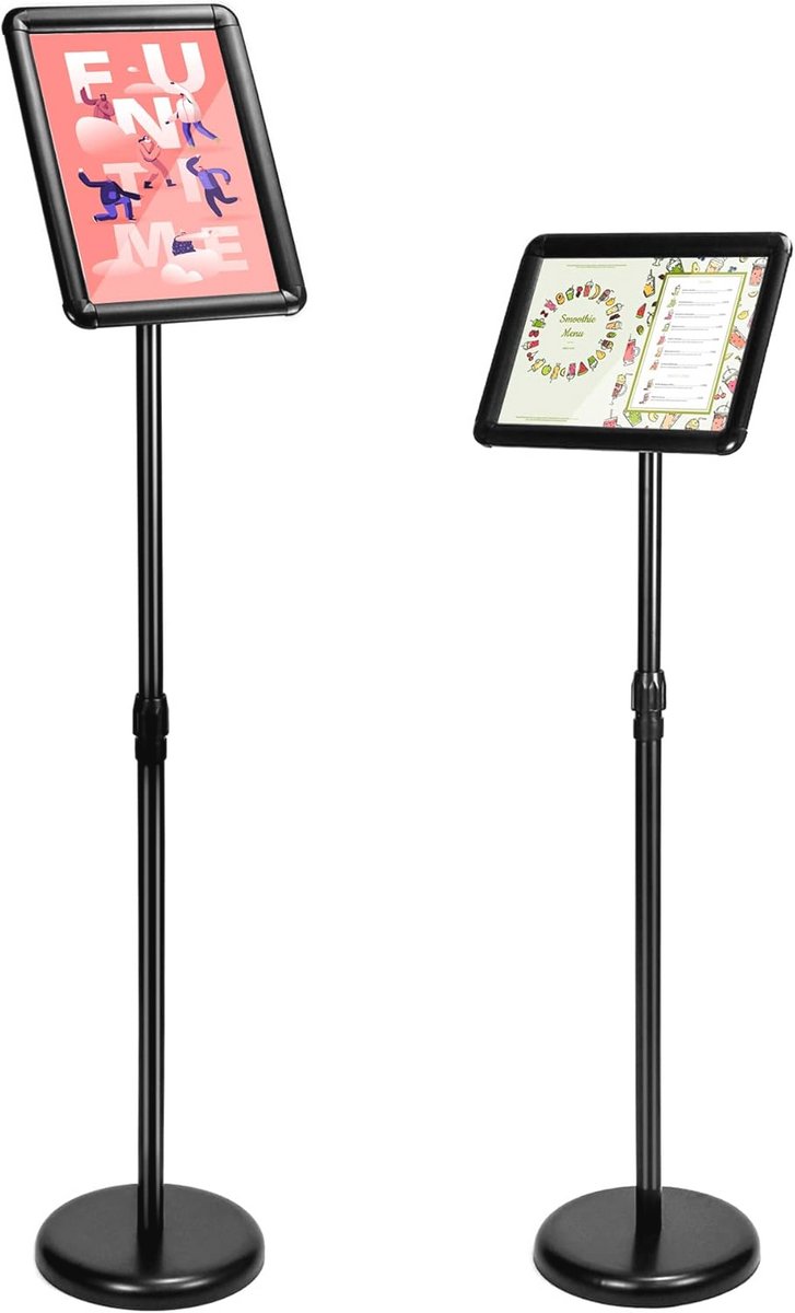 A4 Poster Stand - Informatie Steun - Verstelbaar en Rotatable - Aluminium - Zwart
