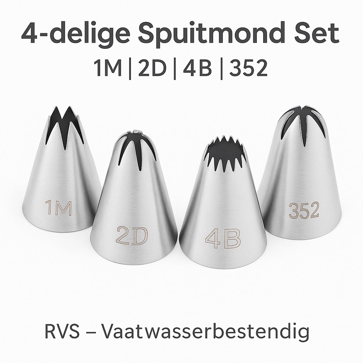 Kraftverdia – Spuitmond Set – 1M 2D 4B 352 – RVS Spuitmonden voor Taart & Cupcakes – Bloemen, Ster & Bladeren – Bakaccessoires
