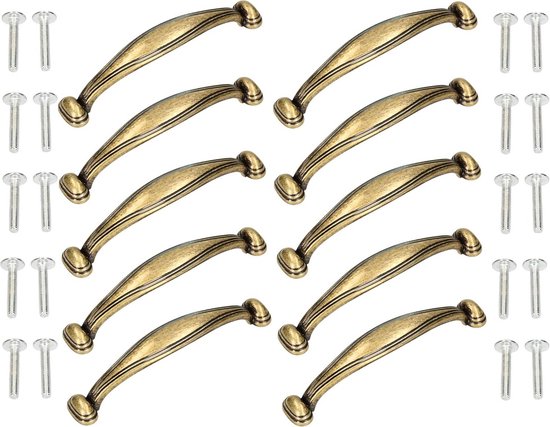 Set van 10 Meubelgrepen 96 mm Antiek Goud - Kastgrepen en