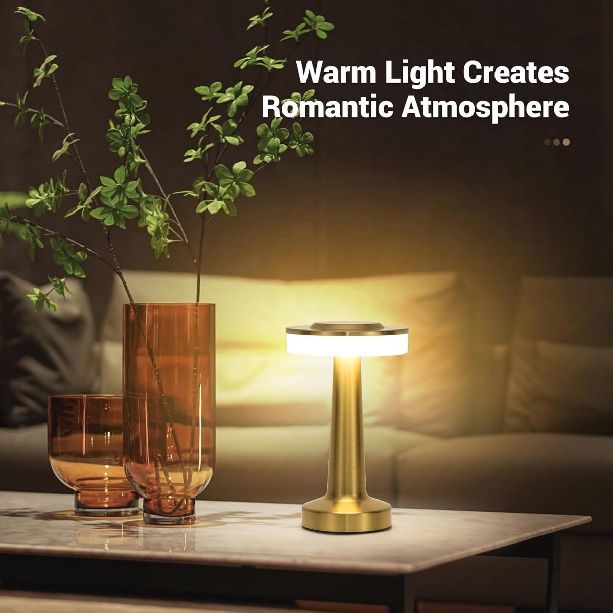 Draadloze gouden tafellamp met aanraaksensor en dimfunctie - Oplaadbare bureaulamp voor slaapkamer — cadeau in Wonen & Interieur - foto 6