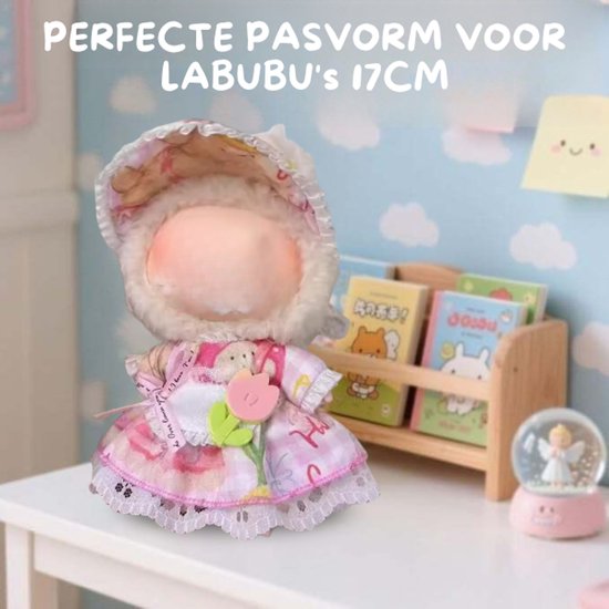 Roze Poppenkleding met Tulpje - Met Jurkje & Mutsje - Cute Geschikt voor Labubu van Merkloos — afbeelding 3