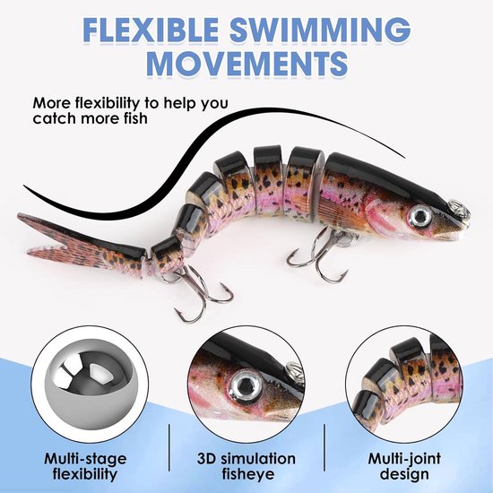 Kunstaas set met opbergdoos - Meergewrichtig snoekaas - Multi Jointed Swimbait - Pluggen met haak - Kunstaas - Jerkbaits - Crankbaits - Rubberen vis - Visaas - Zacht Kunstaas - Alle type roofvis - Visaas Zeevissen Set - 5 Stuks 13.4CM - Set A van Merkloos — afbeelding 2