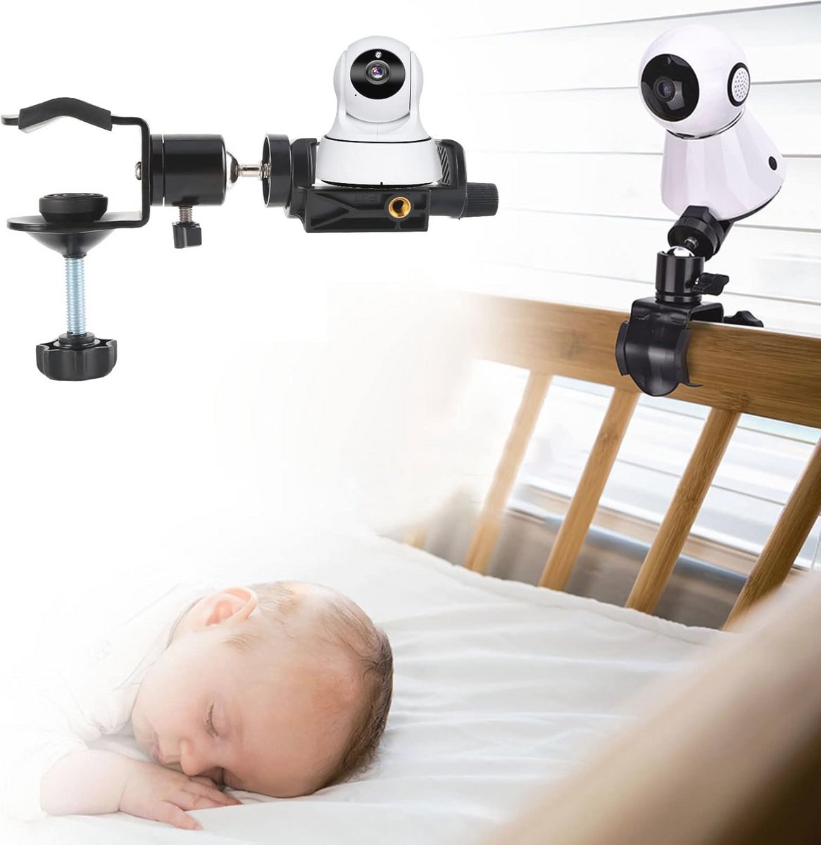 Verstelbare babyfoonhouder met 360° draaifunctionaliteit voor wieg