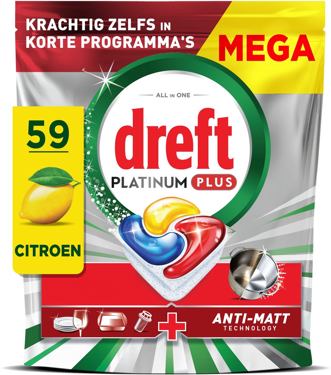 Dreft Platinum Plus Vaatwastabletten Citroen - Anti-Dofheidstechnologie - 4 x 59 stuks – foto 5