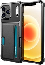 YPCd Pasjeshouder Hoesje Geschikt voor Apple iPhone 17 Pro Max / iPhone 18 Pro Max – Shockproof Backcover met Kaartvak voor 2 Pasjes – PU Leren telefoonhoesje met Standfunctie & Magneet voor Autohouder – Zwart