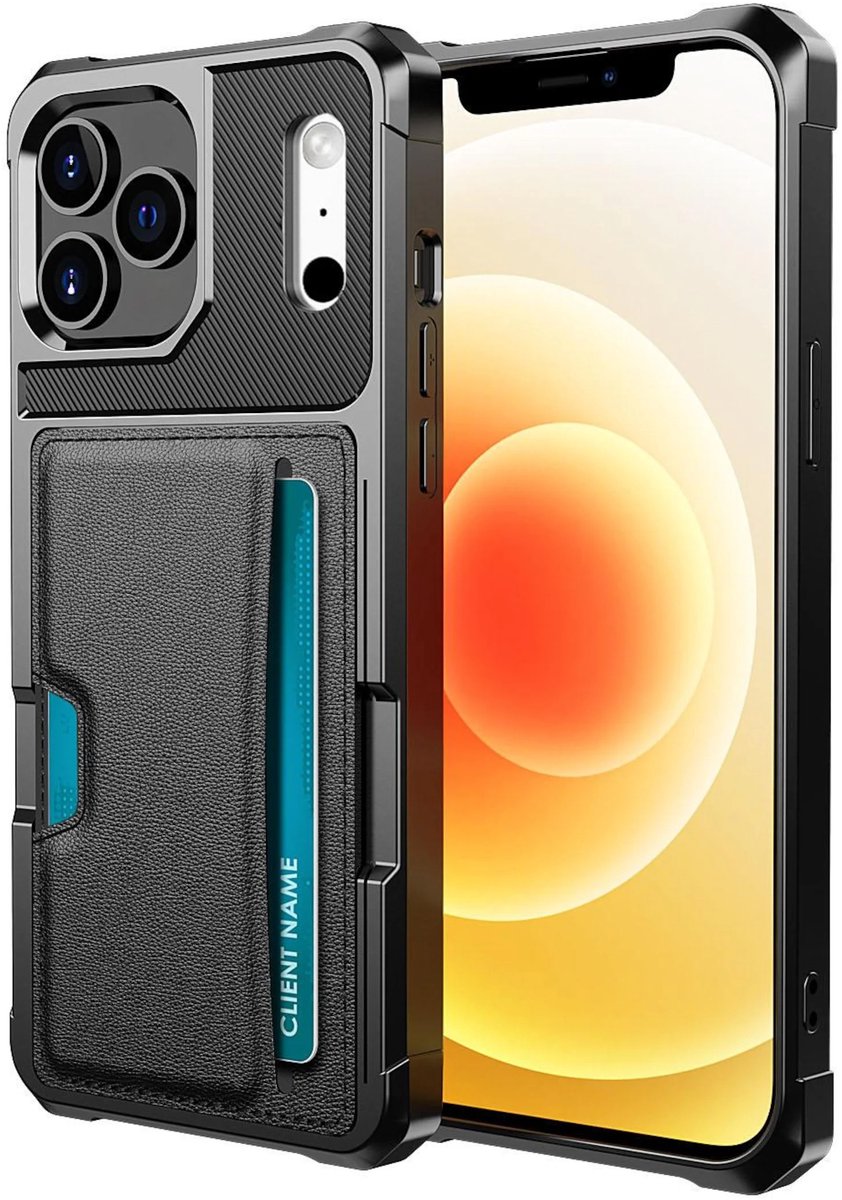 YPCd Pasjeshouder Hoesje Geschikt voor Apple iPhone 17 Pro Max – Shockproof Backcover met Kaartvak voor 2 Pasjes – PU Leren telefoonhoesje met Standfunctie & Magneet voor Autohouder – Zwart