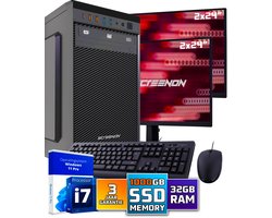 Intel Compleet PC SET | Intel Core i7 | 32 GB DDR4 | 1 TB SSD + 2 x 24 Inch Monitor + Muis + Toetsenbord | Windows 11 Pro + WiFi & Bluetooth
