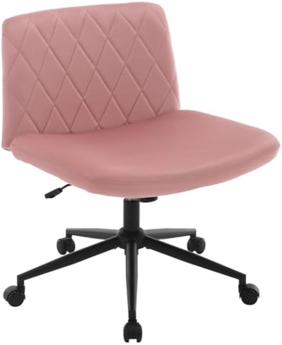 Bureaustoel, Cross-Legged stoel, zonder wielen Armless Swivel Home Office Chair, PU, zwart