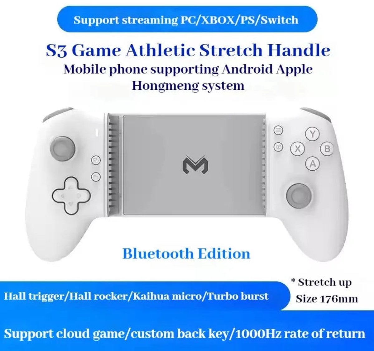 Memo S3 Uitrekbare Gamecontroller Type-C Hall Effect Joystick Voor Android iOS en Tablets Gamers