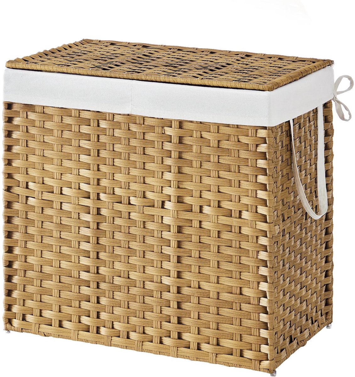 Wasmand – Opvouwbaar met deksel en handvatten – 2 compartimenten – Naturel