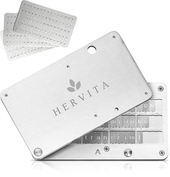 Hervita Seed Phrase Protector Set 12 Woorden- Brandwerend En Brandwerend - Beschermt tientallen jaren - Crypto Wallet - Hardware Wallet - Seed Phrase Plate - Seed Phrase Steel
