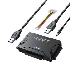 Qost - USB-A naar SATA III & IDE Adapter - 2.5 + 3.5 Inch - Harde Schijf Adapter - Capaciteit tot 24TB - Zwart