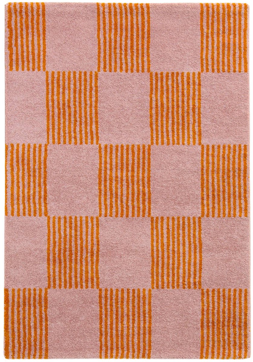 sweeek - Binnen tapijt in oranje en roze dambordpatroon, verschillende afmetingen - fergew