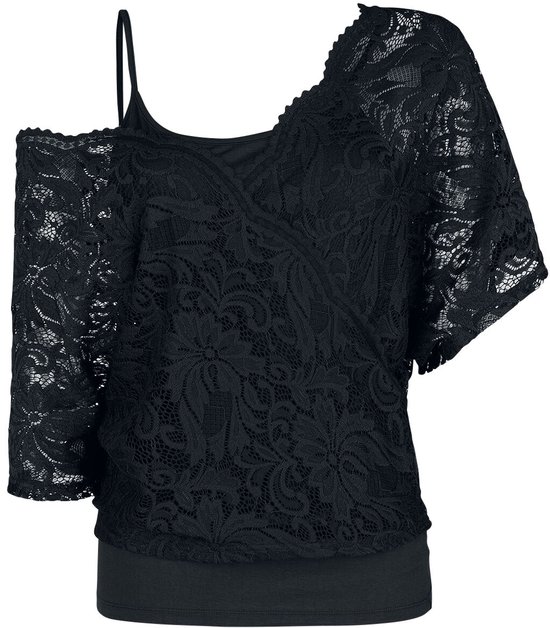 Black Premium by EMP Zwart los kanten t-shirt - Dames - 4XL