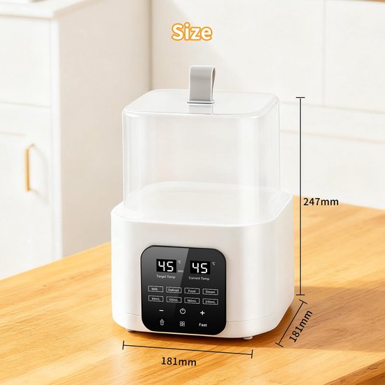Namajunas - 9-in-1Flessenwarmer - Sterilisator - Babyvoedingswarmer met LCD-digitaalscherm en afstandsbediening - Snel opwarmen - Opwarmen, warmhouden, ontdooien en steriliseren - BPA vrij - Past voor 4 flessen - Stoomsterilisatie bij 100 °C van Namajunas — afbeelding 3
