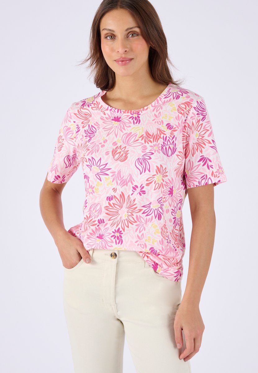 Damart - T-shirt met print van zuiver katoen - Dames - Roze - S