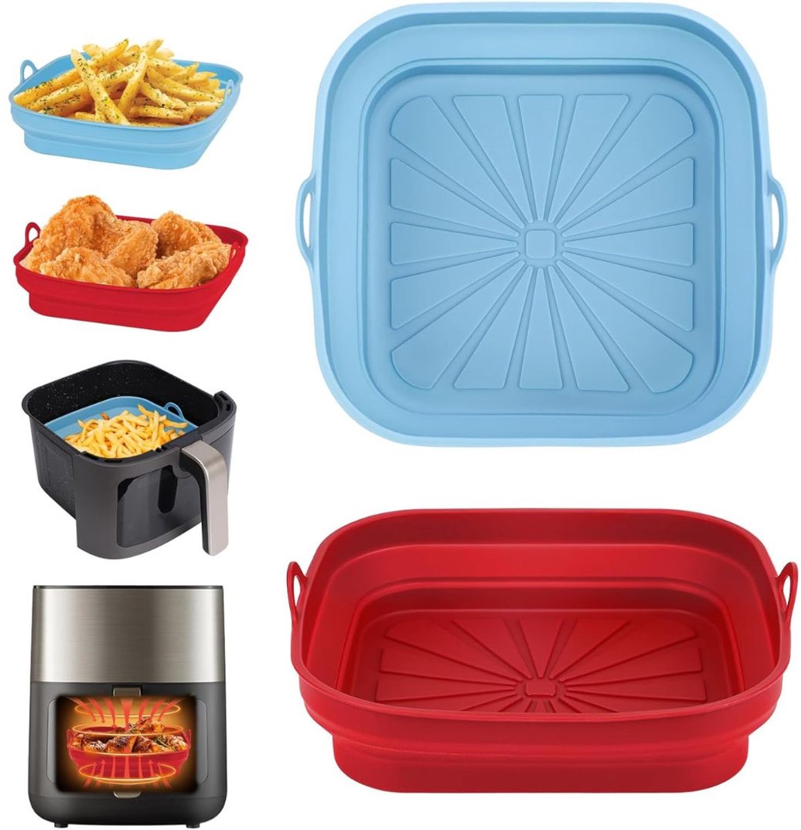 Airfryer Accessoires - Siliconen Bakje - Bakpapier - Blauw en Rood
