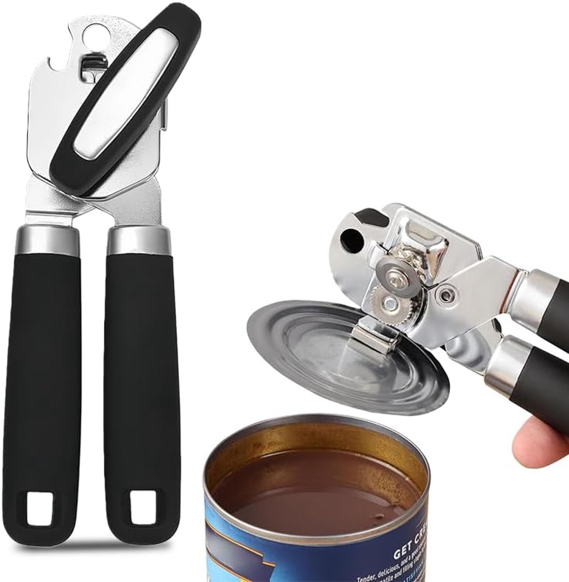 Handmatige flesopener - Blikopener - kurkentrekker - Flesopener - Roestvrij staal - Zwart