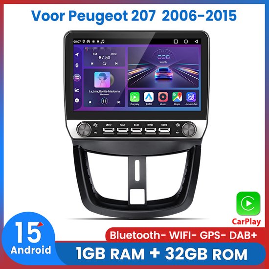 Awesafe Autoradio - 10.1 Inch Touchscreen - Geschikt Voor Peugeot 207 2006 t/m 2015 - Draadloos Apple CarPlay Android Auto - Bluetooth RDS DSP Wifi - 1GB RAM + 32GB ROM - Radio Scherm - 2006 2007 2008 2009 2010 2011 2012 2013 2014 2015