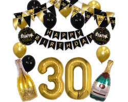 Q2P - 30 Jaar - Verjaardag Versiering - Helium Ballonnen - Feest Pakket - Happy Birthday - Versiering - Zwart & Goud