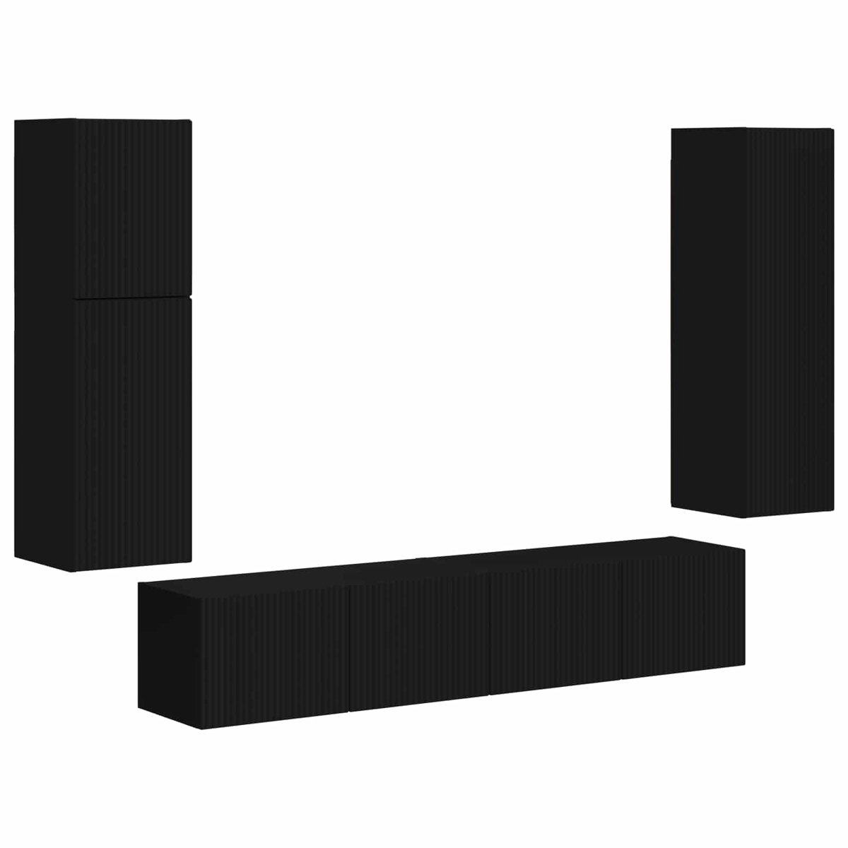 vidaXL - Tv-meubelset - Wandgemonteerd - 4 - pcs - Zwart - Bewerkt - hout
