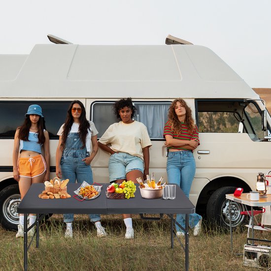 Draagbare, robuuste opklapbare tafel van 125 cm met handvat - in hoogte verstelbaar - multifunctioneel en geschikt voor kamperen - picknicks - feesten, binnen- en buitengebruik, draagvermogen 135 kg - zwart van Merkloos — afbeelding 5