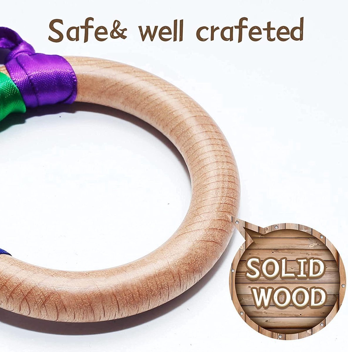 WoodyDoody Regenboog Ring 1 Stuks Buitenspeelgoed Rammelaar Bijtspeelgoed Strandspeelgoed van Hout Speelgoed Ringen met Regenboog Lintjes Speelgoed Kinderen - Houten Speelgoed Baby Peuter Speelgoed — afbeelding 9