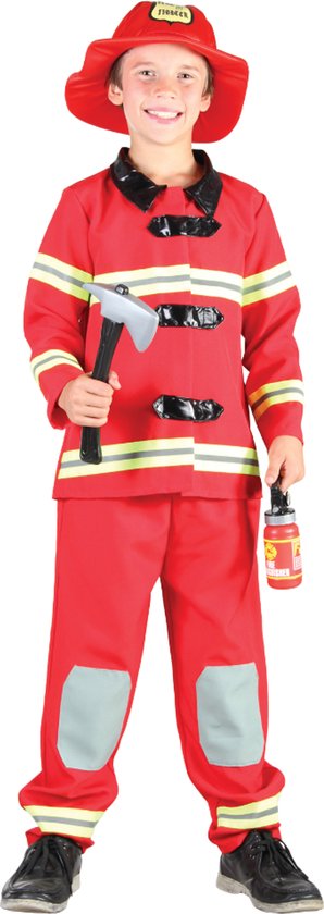 Joya Kids® Brandweer Verkleedpak Kind Rood | Carnavalskleding | Brandweerman Kostuum Kinderen | Carnaval Verkleedkleding Jongens | Incl Rode Brandweerjas, Broek & Hoed | Brandweerpak Sam | Verkleedkleren Kind | Maten 110 - 120 | 4 - 6 Jaar | Small
