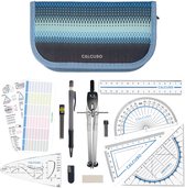Geodriehoeken & Passer Set – Blauw etui met liniaal, gum, sjabloon en formules
