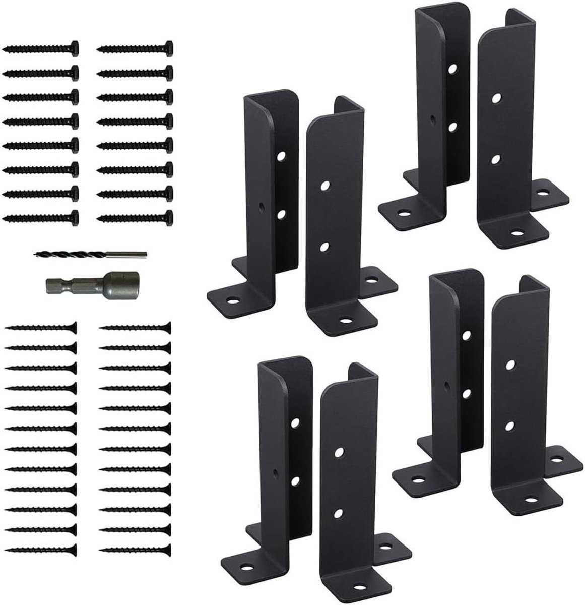 Allecto- Dekpaalanker - Basisbeugels - Dik massief staal - Zwart gepoedercoat - Deksteunplaat - Pergola-omheiningsset - Brievenbusbevestiging - Geschikt voor - Kleur of model - 8 stuks