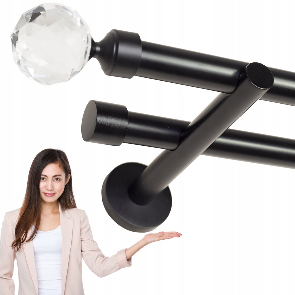 Dubbele Gordijnstang 440 cm Mat Zwart Fi 19 mm Metaal
