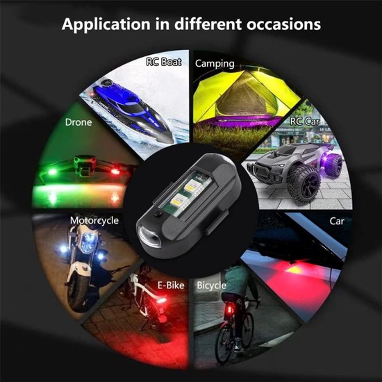 Joiride - 2 Stuks - Oplaadbare LED Stroboscooplichten - 7 Kleuren - Waterdicht - Fiets/Auto/Drone - (3,8x2cm) - STROBIES — afbeelding 5