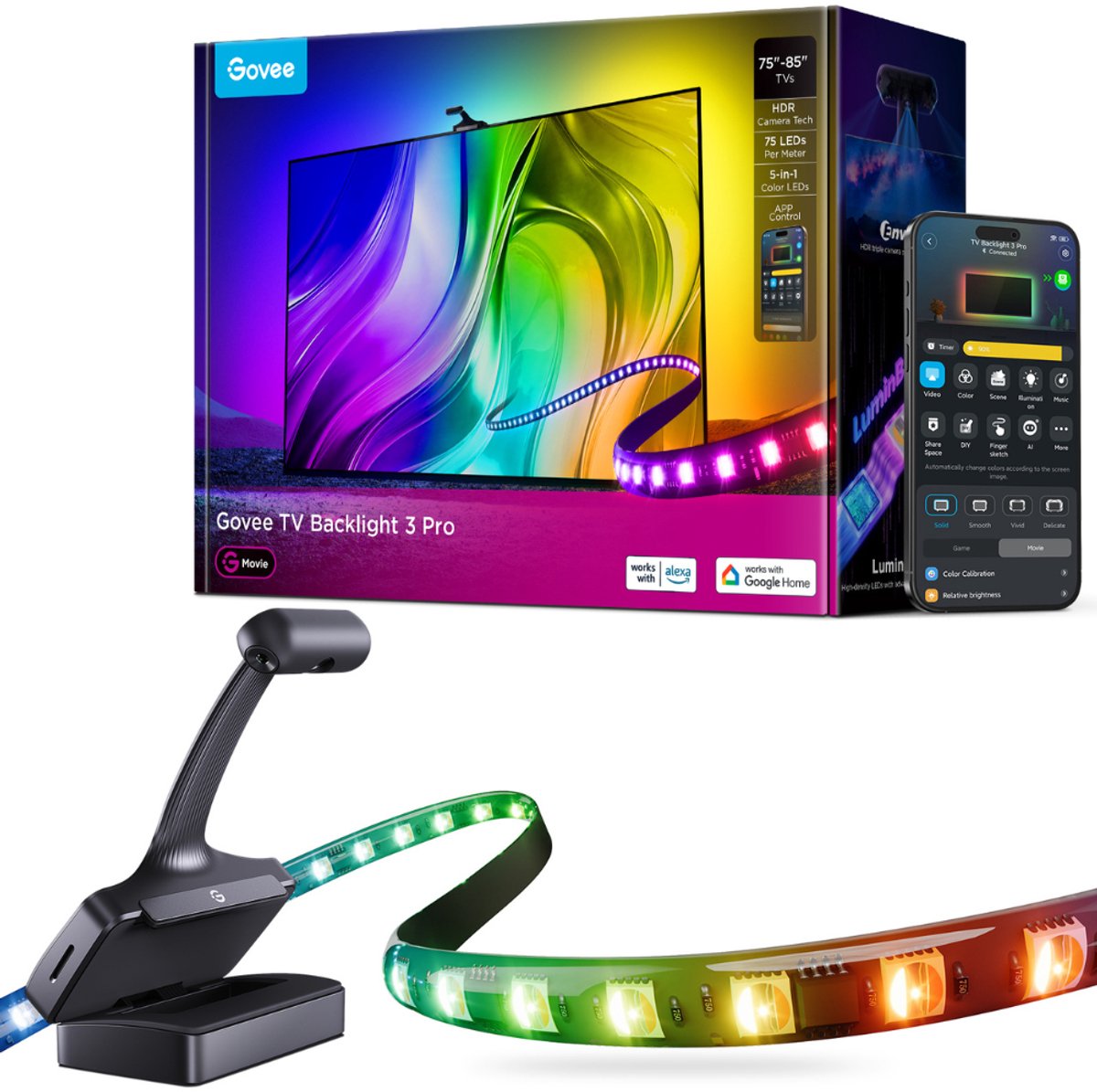 Govee TV Backlight 3 Pro - slimme ledverlichting voor 75-85 inch tv - HDR triple camera - Matter compatible