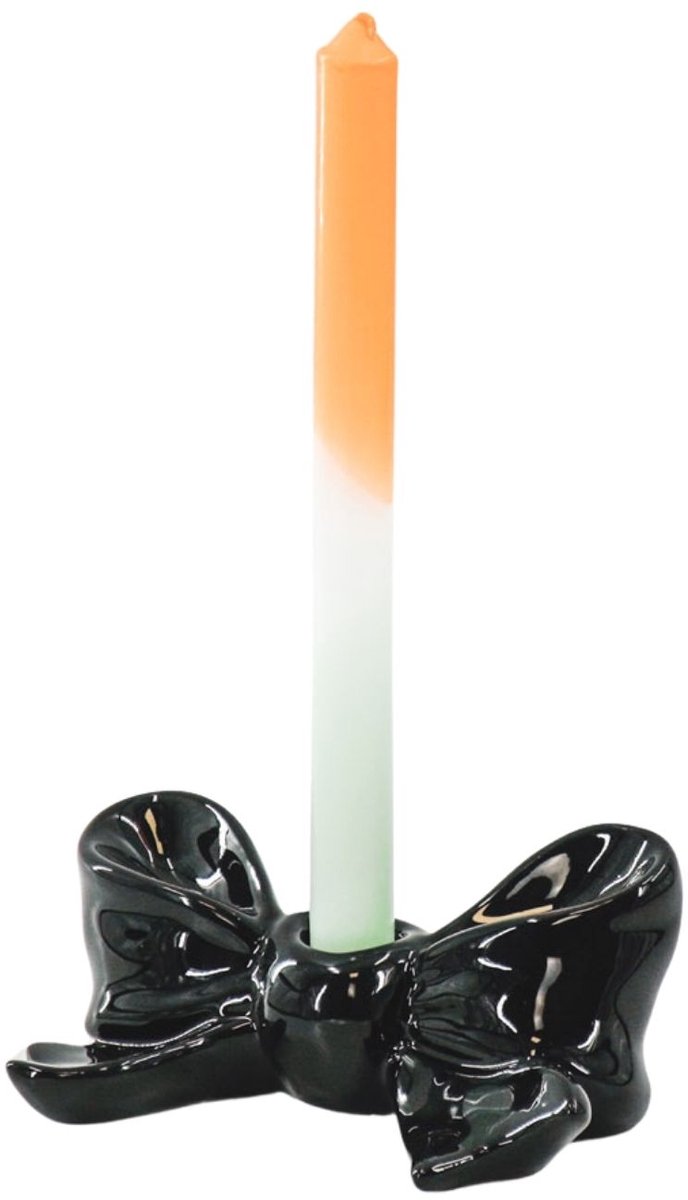 Housevitamin Kandelaar- Kaarshouder Strik- Keramiek-Zwart- 18x9x7 cm