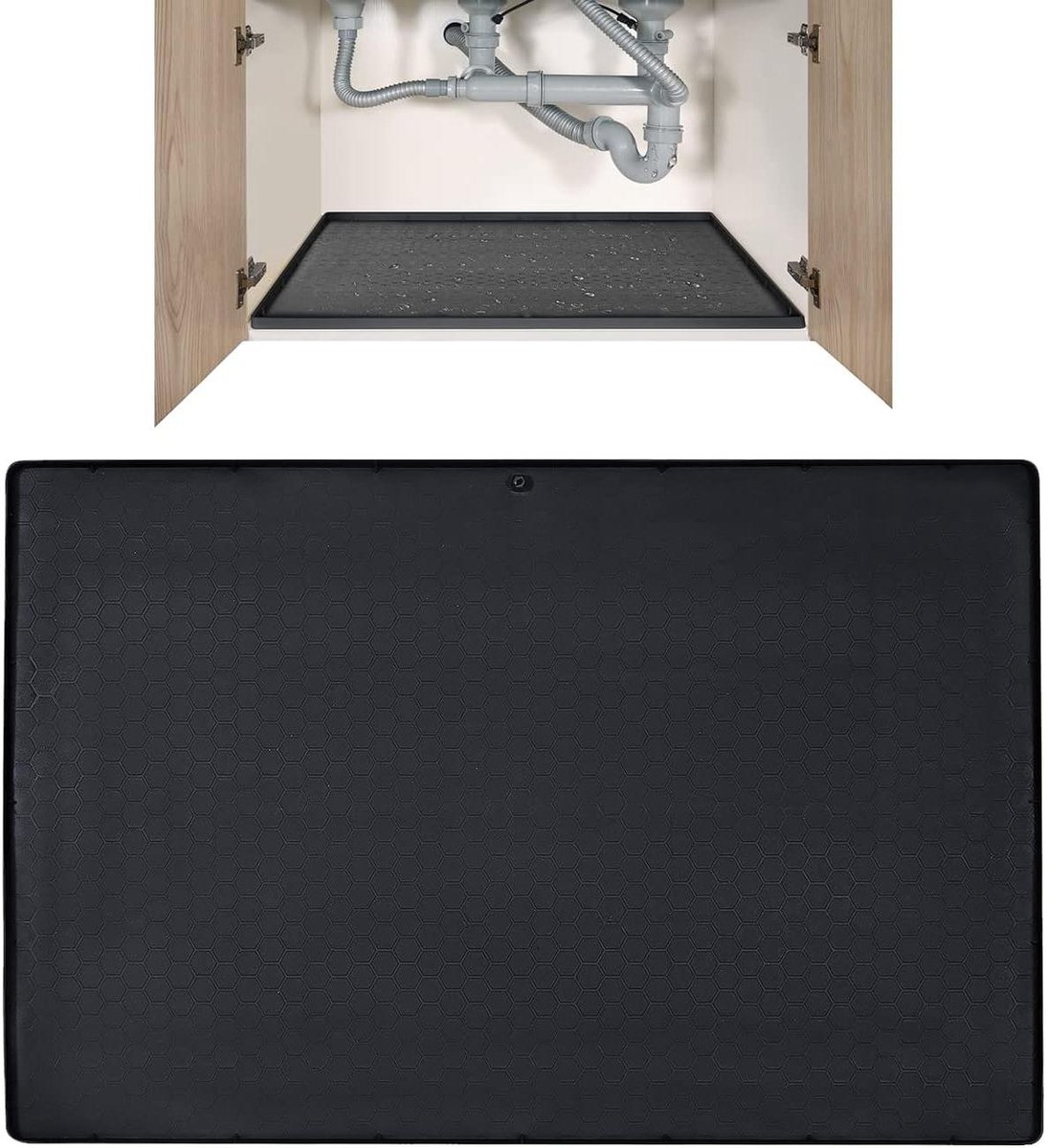EGoods - Siliconen Onder de Gootsteenmat voor Keuken - Waterdichte Keukenkastmatten - Plankvoering Badkamer - Afvoergat - 86x56cm - Zwart