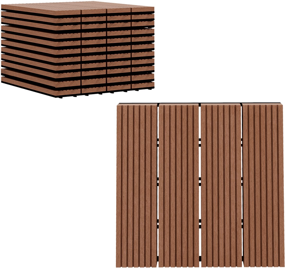 Outsunny-In elkaar grijpende terrastegel-HDPE-30x30x2.2cm-Bruin