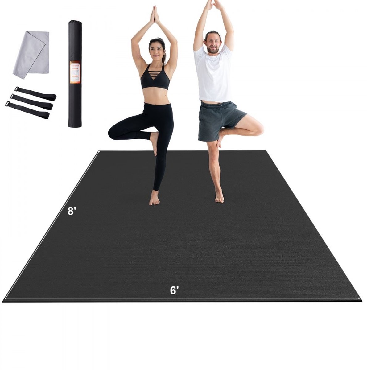 Yogamat - Fitnessmat/Oefenmat - Antislip - Hoge Dichtheid - Extra Groot 240 x 180 cm - Met Draagtas en Draagriem - Voor Yoga, Pilates en Vloeroefeningen