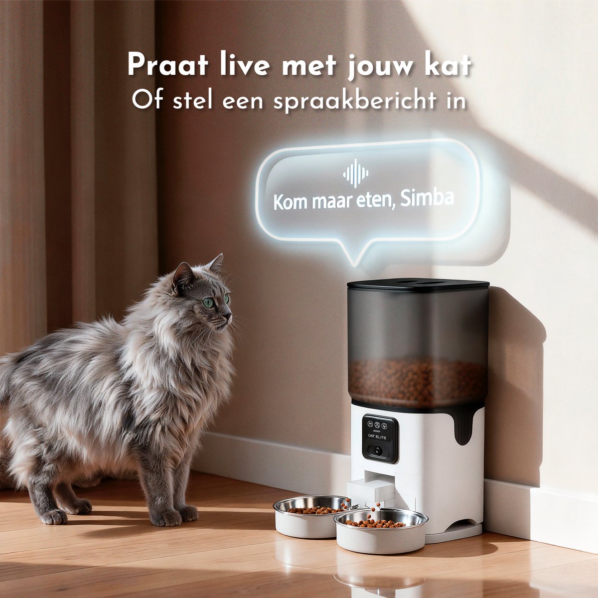 CatElite® - Automatische Voerbak Kat | Sync - Voor 2 Katten - 7L Voerdispenser RVS - HD Camera & Audio - Dual WiFi 5Ghz & 2.4Ghz - Night Vision - Voerautomaat Dispenser met Smart App - Voor droogvoer - Wit thumbnail 5